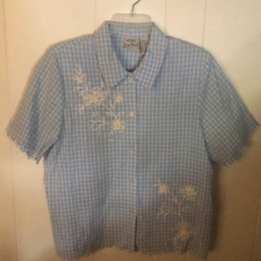 KORET CITY BLUES SHIRT SIZE M PETITE BLUE GINGHAM